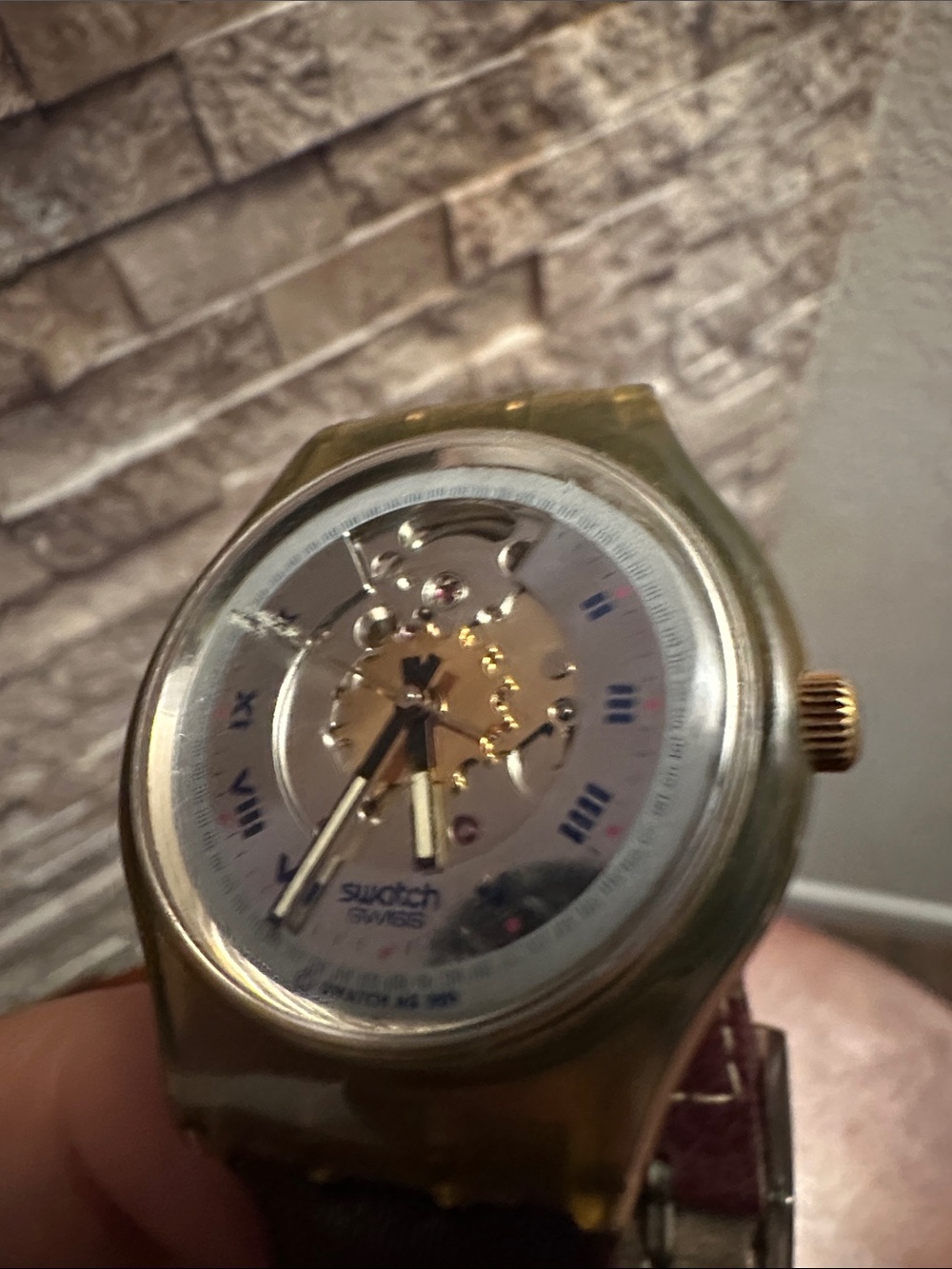 Swatch Gold and Blue Skeleton Dial Watch